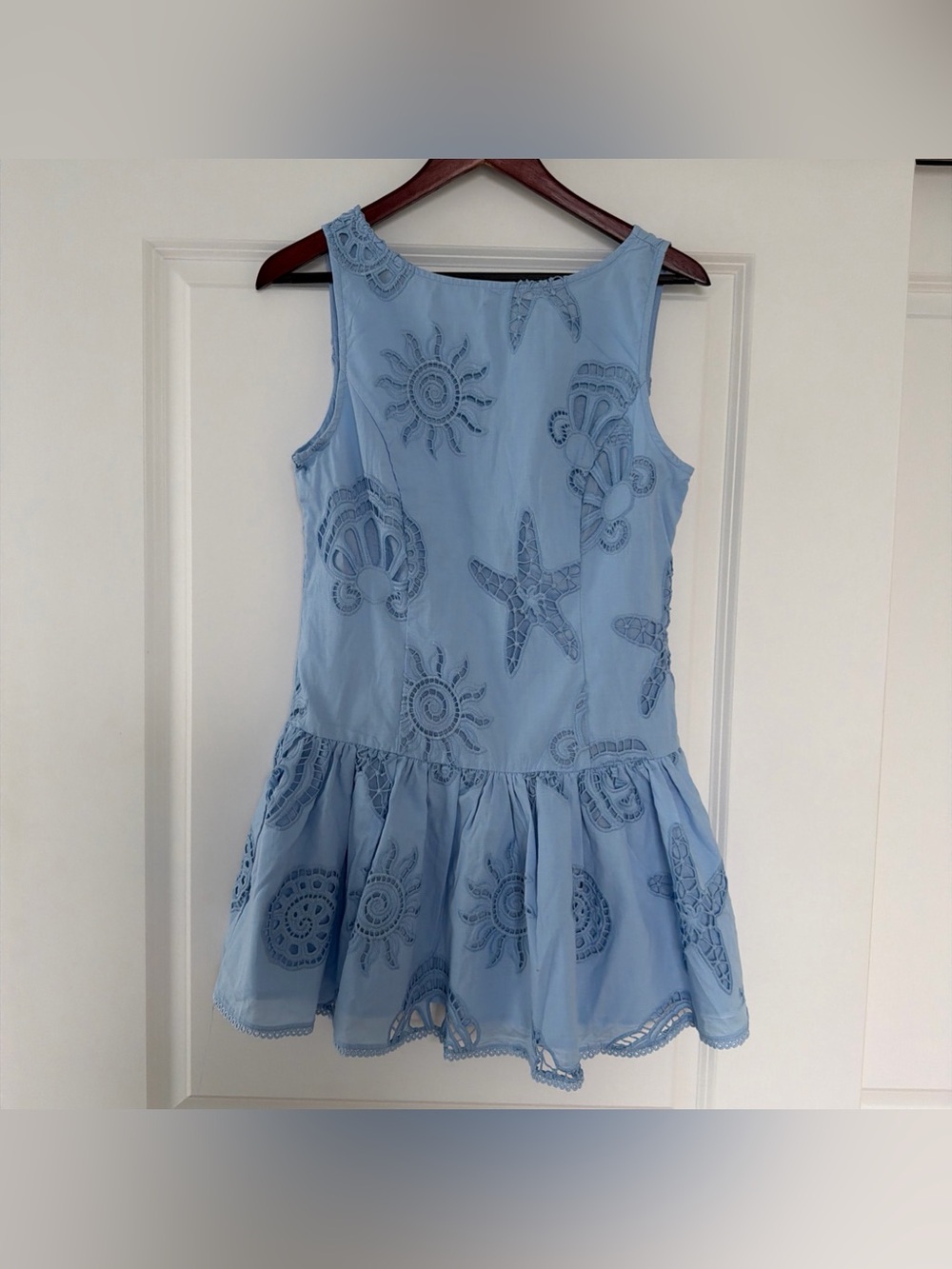 Caroline Constas 100% Cotton Eyelet Embroidered Mini Dress Light Blue Size 10